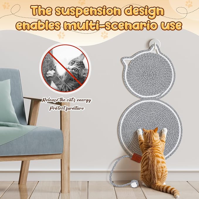 25.6 Inch Large Scratching Mat for Indoor Cats Natural Cotton Rope Flat - Image 5