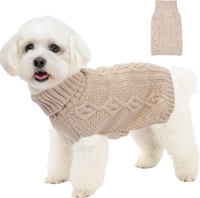 Dog Sweaters for Small Dogs Turtleneck Pullover Puppy Sweater Sleeveless Cable by Puppishy