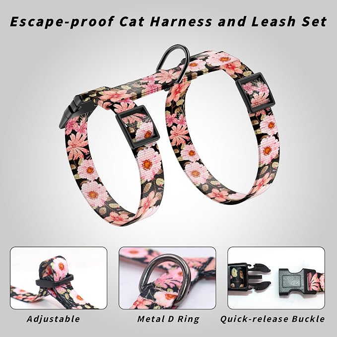 Cat Harness and Leash Set, Adjustable Kitten Harness Escape Proof Cats Harness - Image 4
