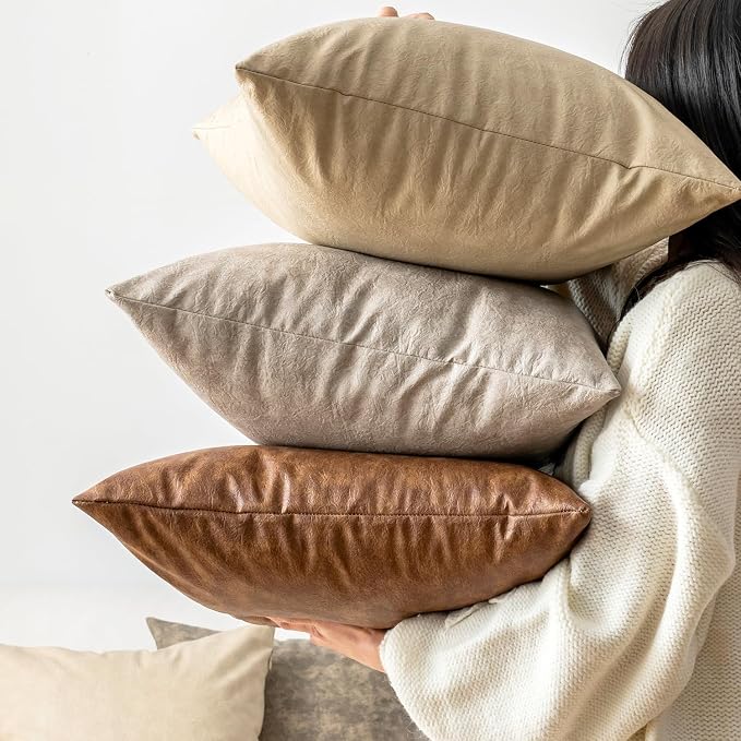 Faux Leather Throw Pillow Covers Decorative, - Image 3