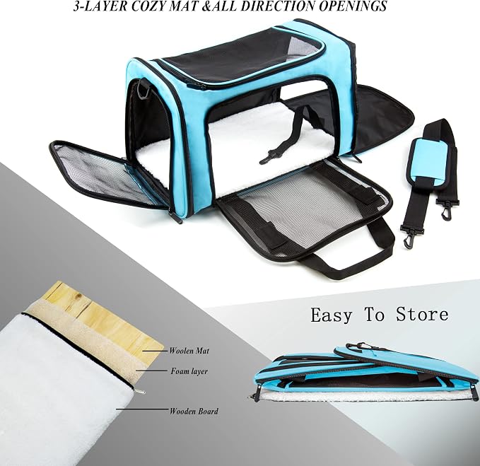 Soft Sided Carrier for Small Medium Cats Dogs, Removable Pad Collapsible Travel - Image 2