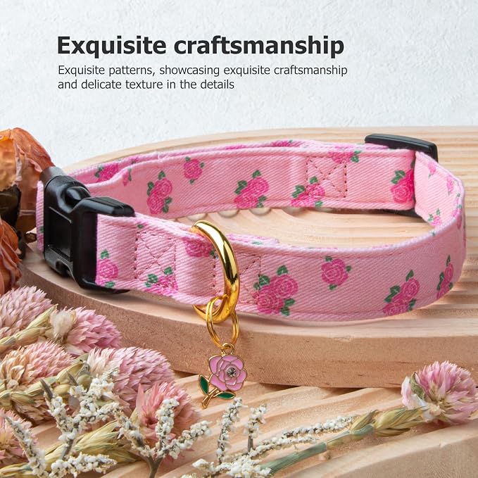 Cotton Handmade Dog Collar Cute and Distinctive Patterns Pink Rose - Image 5
