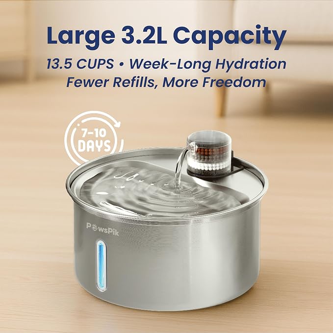 PawsPik PureFlow MAX Automatic Pet Water Dispenser, Stainless Steel Curve Dog & - Image 8