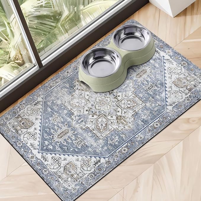 Dog Food Mats for Floors Absorbent, Pet Cat Food Mat by Cuslnox
