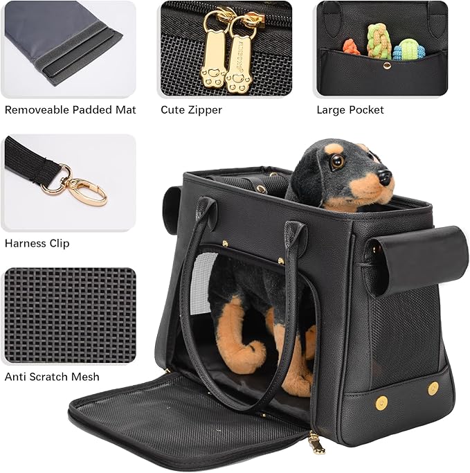 Fashion Pet Carrier Purse for Small Cat and Dog, Luxury Pu Soft-Sided Tote Bag - Image 4