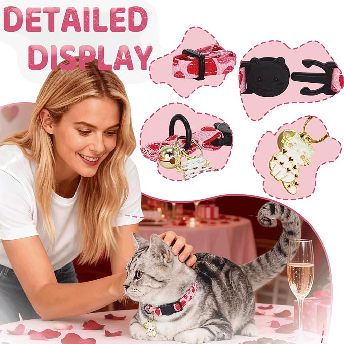 Elegant little tail 2 Pack Cat Collar- Valentines Cat Collars Breakaway - Image 3