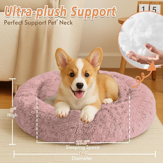 JOLLYVOGUE Calming Dog Bed Large Size Dog, Anti-Anxiety Donut Large Pet Bed - Image 5