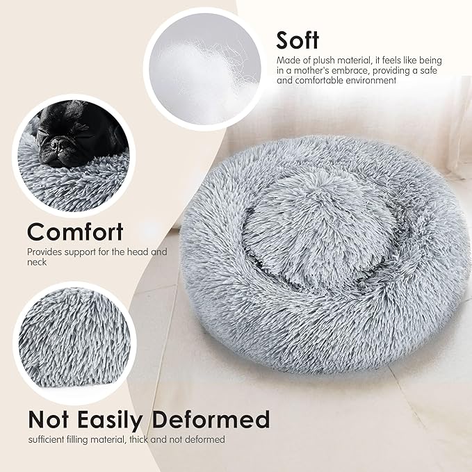Hoewina Dog & Cat Bed for Indoor Cats, 20in Calming Donut Bed for Puppy and - Image 5