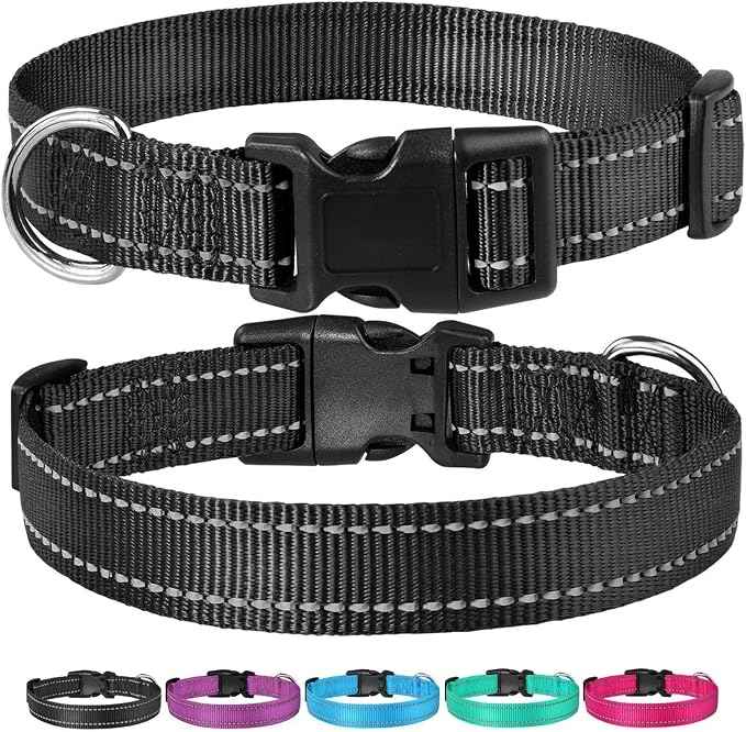 Reflective Dog Collar with Buckle Adjustable Safety Nylon Collars