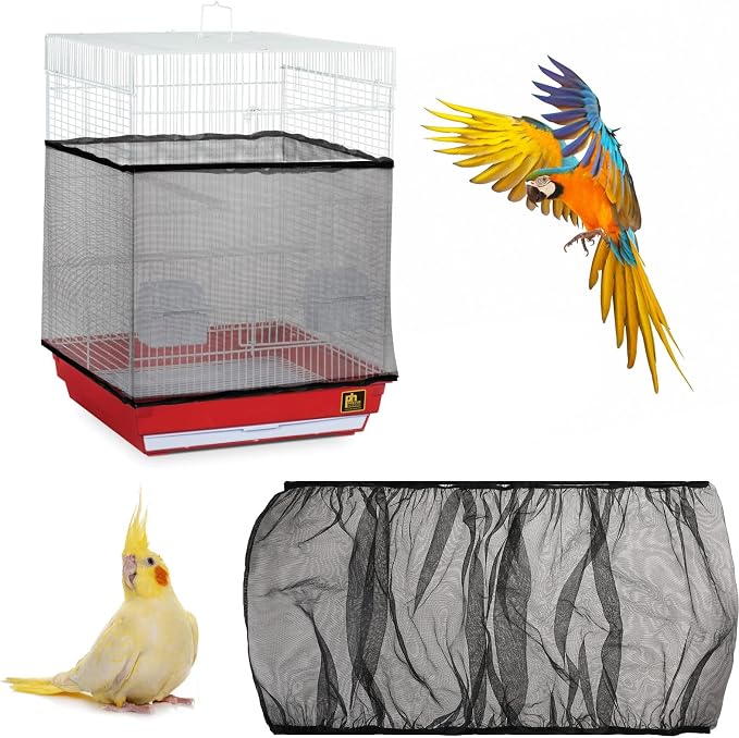 Adjustable Bird Cage Seed Catcher Net Cover Elastic Band Mesh Cover Black by Unknown