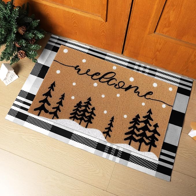 Tinideya 2 Pcs Door Mat Welcome Non Slip Coir Mats Floor Layering Doormats - Image 5
