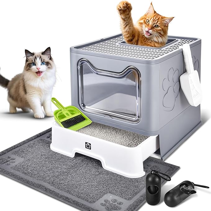 Enclosed Cat Litter Box with Lid Foldable Potty, Drawer Type Extra Large Cover by HOMAGICO