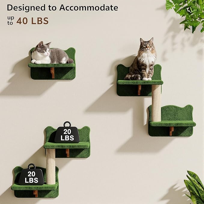 16-in-1 Cat Wall Shelves, Wall Mounted Cats Furniture Set w/Plush Fabric - Image 4