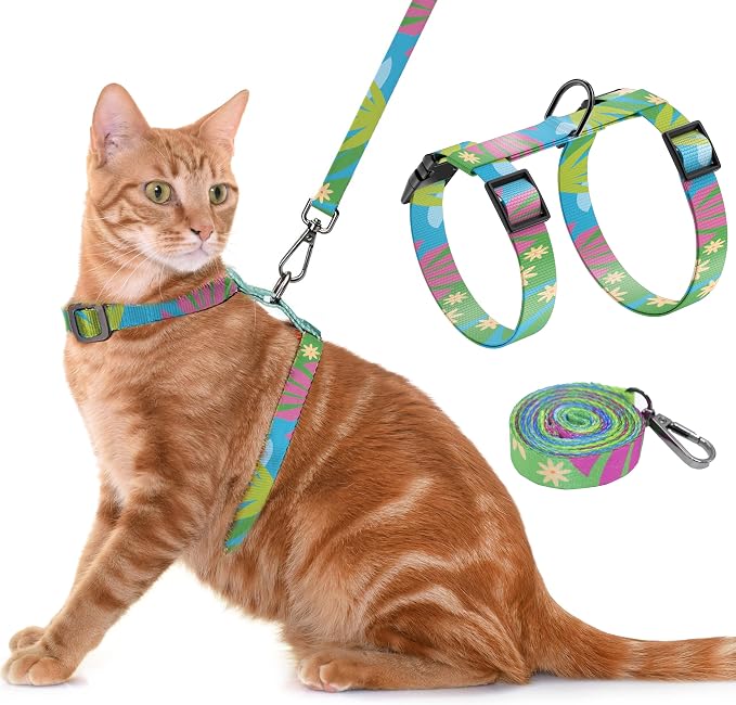 Cat Harness and Leash Set, Adjustable Kitten Harness Escape Proof Cats Harness by Seyezo