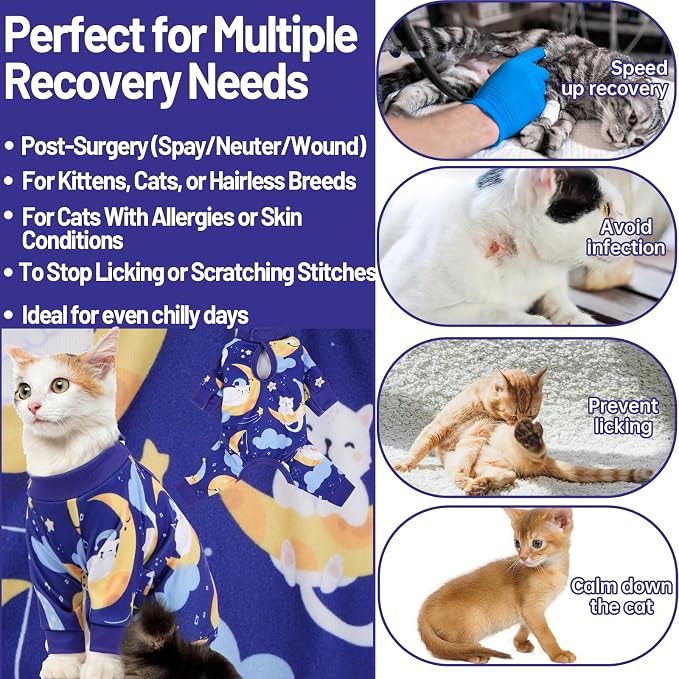QBLEEV Cat Onesie for Cats After Surgery, Sticky Hair Cat Pajamas for Cats Only - Image 5