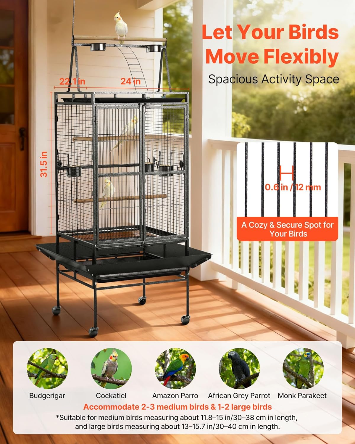 VEVOR Bird Cage, 32.7 x 31.1 x 82.7 Inch, Open Flat Top - GlobalHabitat Supply