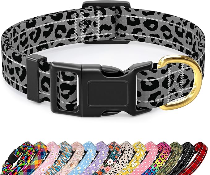 Reflective Dog Collar for Medium Dogs, Cute Leopard Style Adjustable Heavy-Duty by TMOODEL