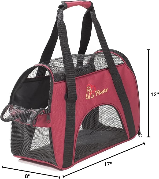 Pawer Soft-Sided Pet Carrier for Cat and Small Dog, Burgundy Color, Medium Size - Image 10