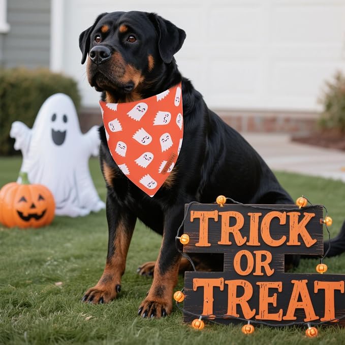 ADOGGYGO Halloween Dog Bandanas 2 Pack, Reversible Pumpkin Ghost Scarf - Image 2