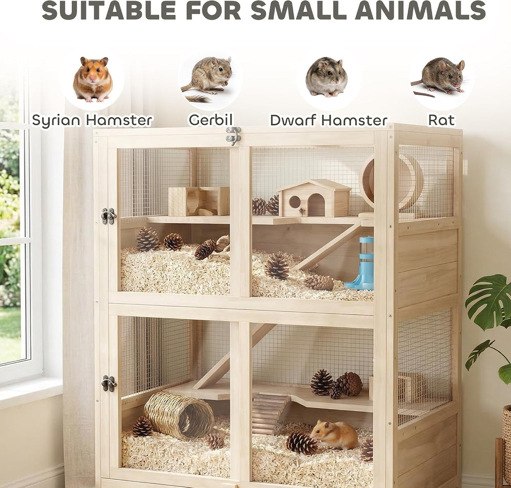 PawHut Wooden Hamster Cage, 33" x 21" x 36" - GlobalHabitat Supply