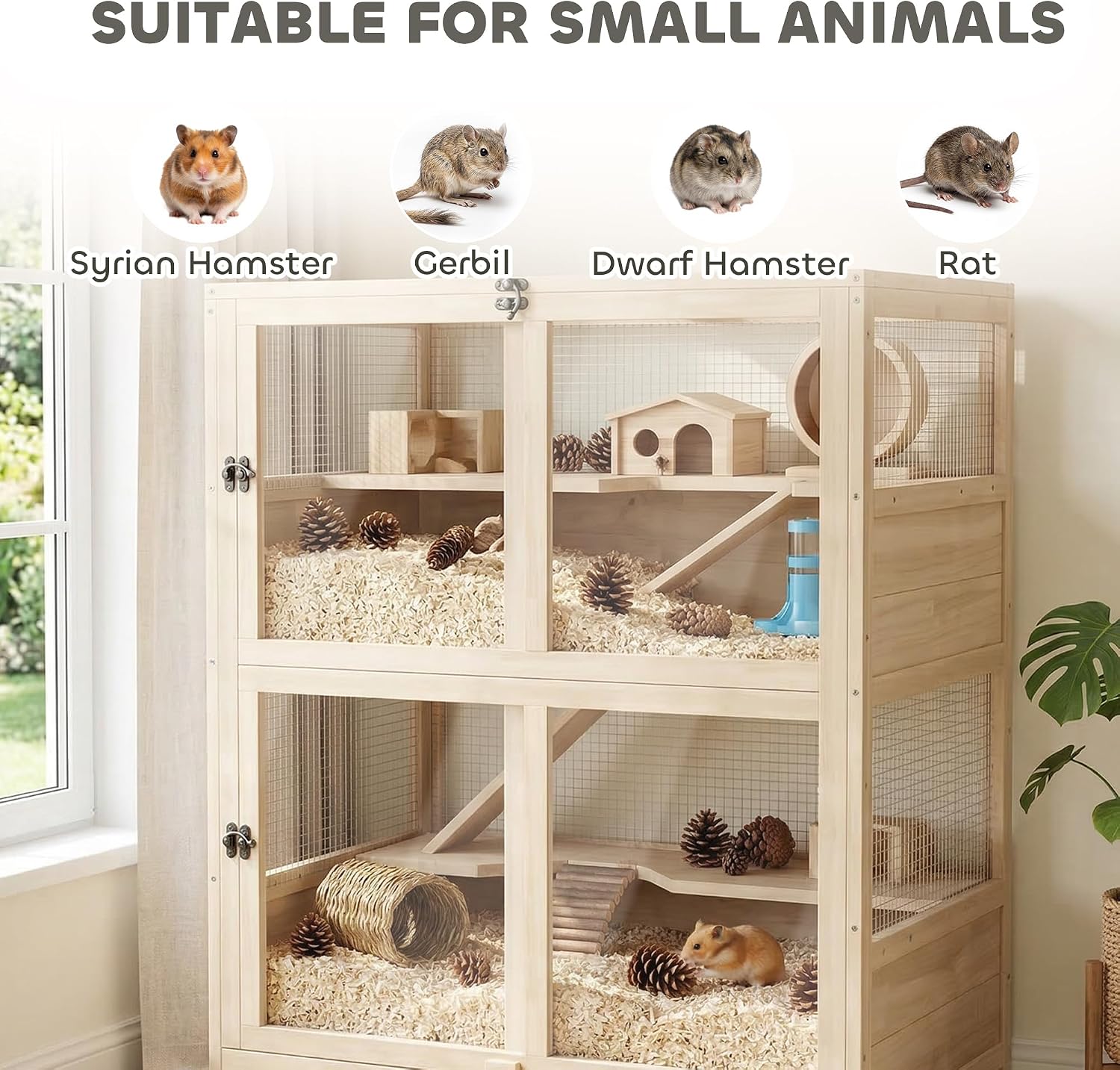 PawHut Wooden Hamster Cage, 33" x 21" x 36" - GlobalHabitat Supply