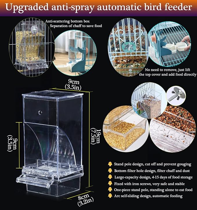 Kenond No Mess Bird Feeder Water Dispenser Set, Automatic Parrot Feeder Cage - Image 3