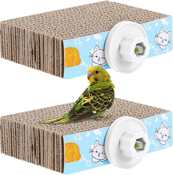 2 PCS Bird Chew Toy Parrot Cage Perch Cardboard Platform Bird Paw Grinding Stand by COMNICO