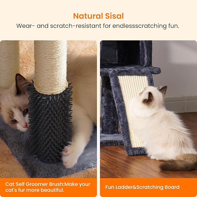 Heybly Cat Tree with Cat Self Groomer Brush, Cat Tower Condo - Image 6