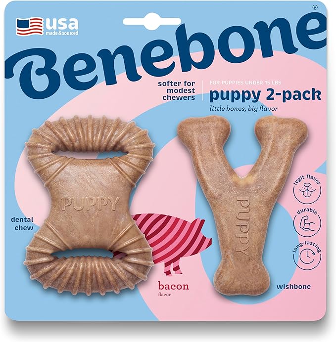Benebone Puppy 2-Pack Dental Chew/Wishbone Dog Chew Toys, Made in USA, Real by Benebone
