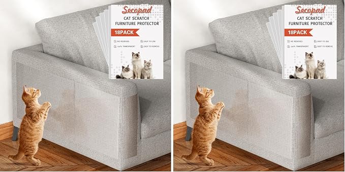 18 PCS Large Cat Scratch Furniture Protector, Transparent Couch Protector from by Secopad
