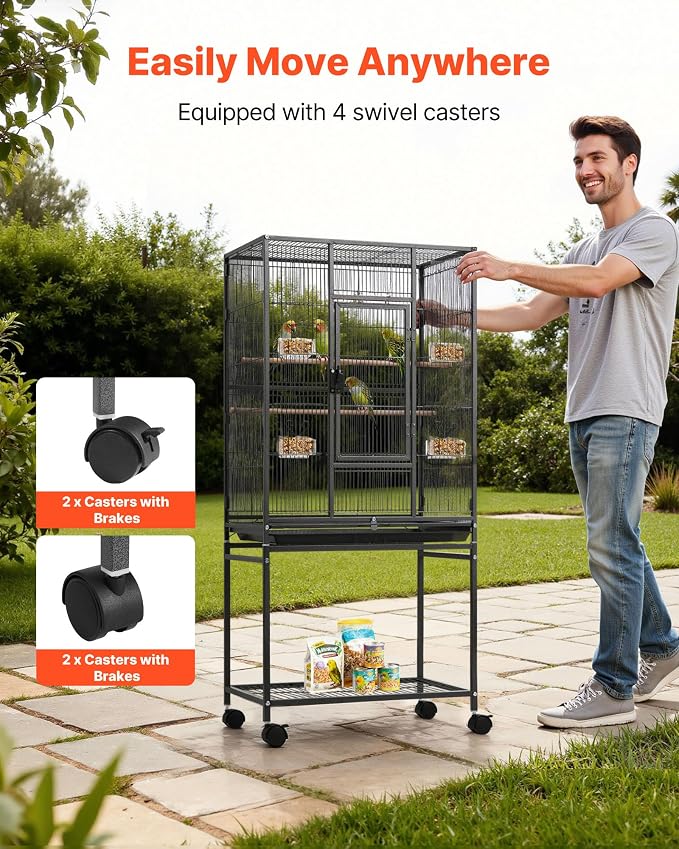 VEVOR Bird Cage, 24.6 x 16.7 x 53.9 inch, Flat Top, Wrought Iron Bird Flight - Image 5