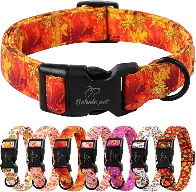 Fall Dog Collar, Soft Adjustable Cotton Holiday Dog Collars by Babolepet