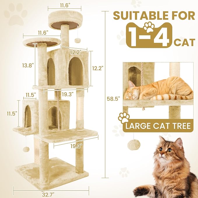 58.5inch Large Cat Tree Tower Condo - Image 3