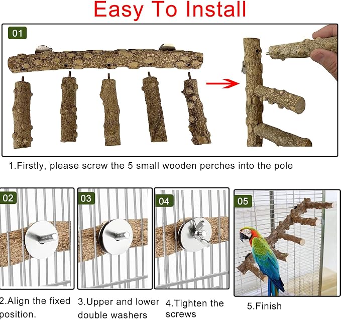 Bird Parrot Ladder Perch for Cage, Nature Wooden Bird Bridge Exercise Stands - Image 5