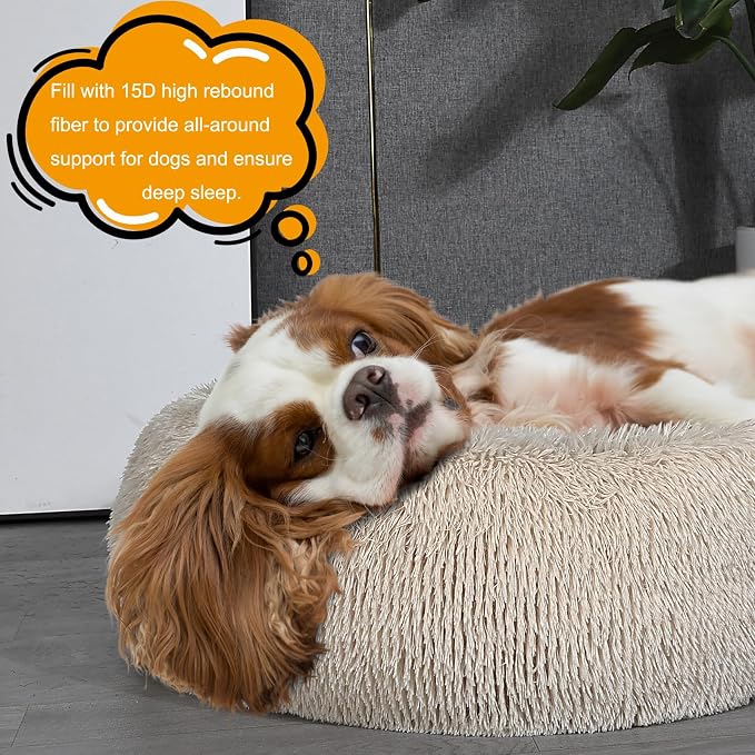 Calming Donut Dogs Beds for Small Dogs Washable, 28inch Plush Round Pet Bed for - Image 2