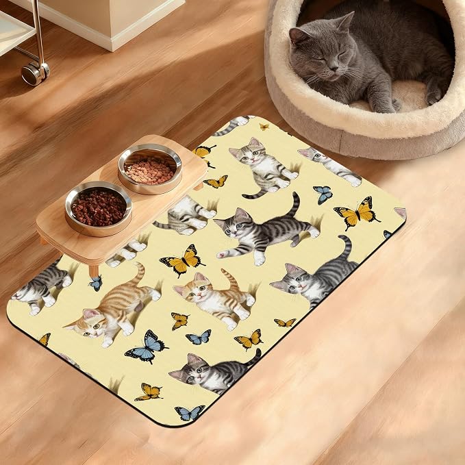 Dog Bowl Mat, Cute Cats Pet Feeding Mat by Unknown