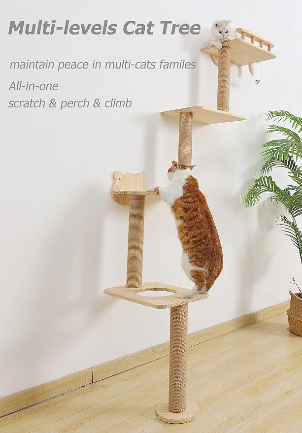 Cat Tree Wall Mounted with 4 Levels Shelves, Perching and Lounging - Image 3