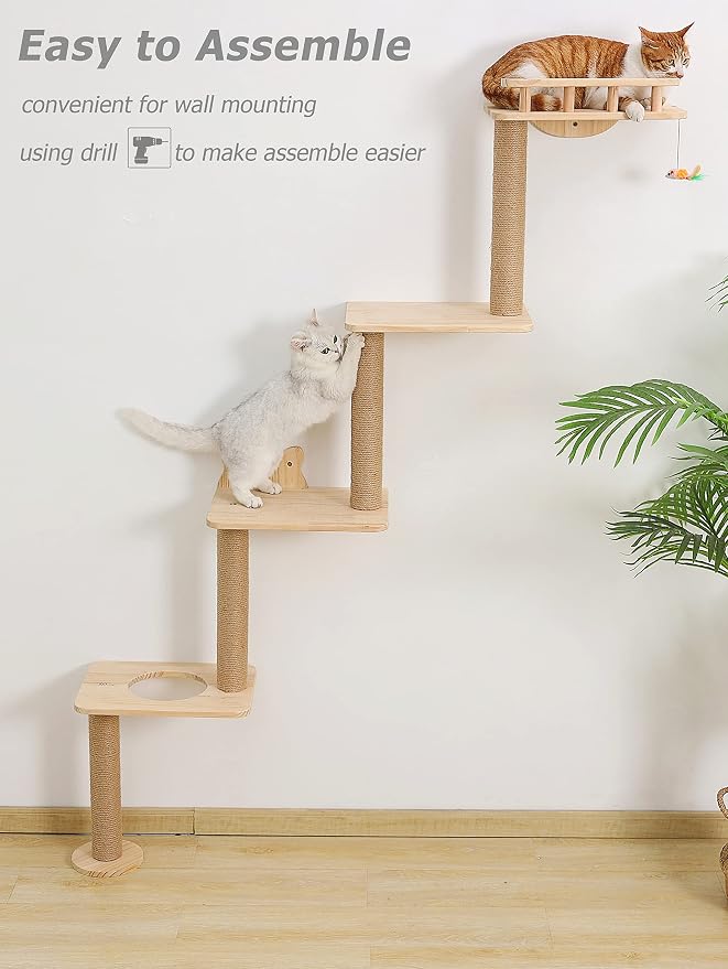 Cat Tree Wall Mounted with 4 Levels Shelves, Perching and Lounging - Image 4
