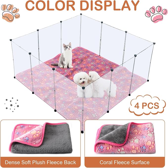 Panelee 4 Pcs Waterproof Dog Blankets Washable Puppy Paw Print Fleece Blanket - Image 5