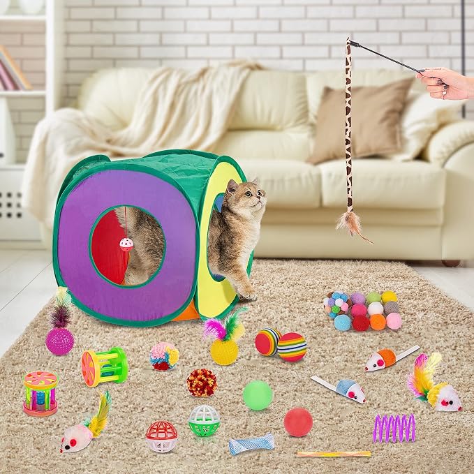 Retro Shaw 33Pcs Cat Toys for Indoor Cats Kitten, Collapsible Play Tunnel - Image 4