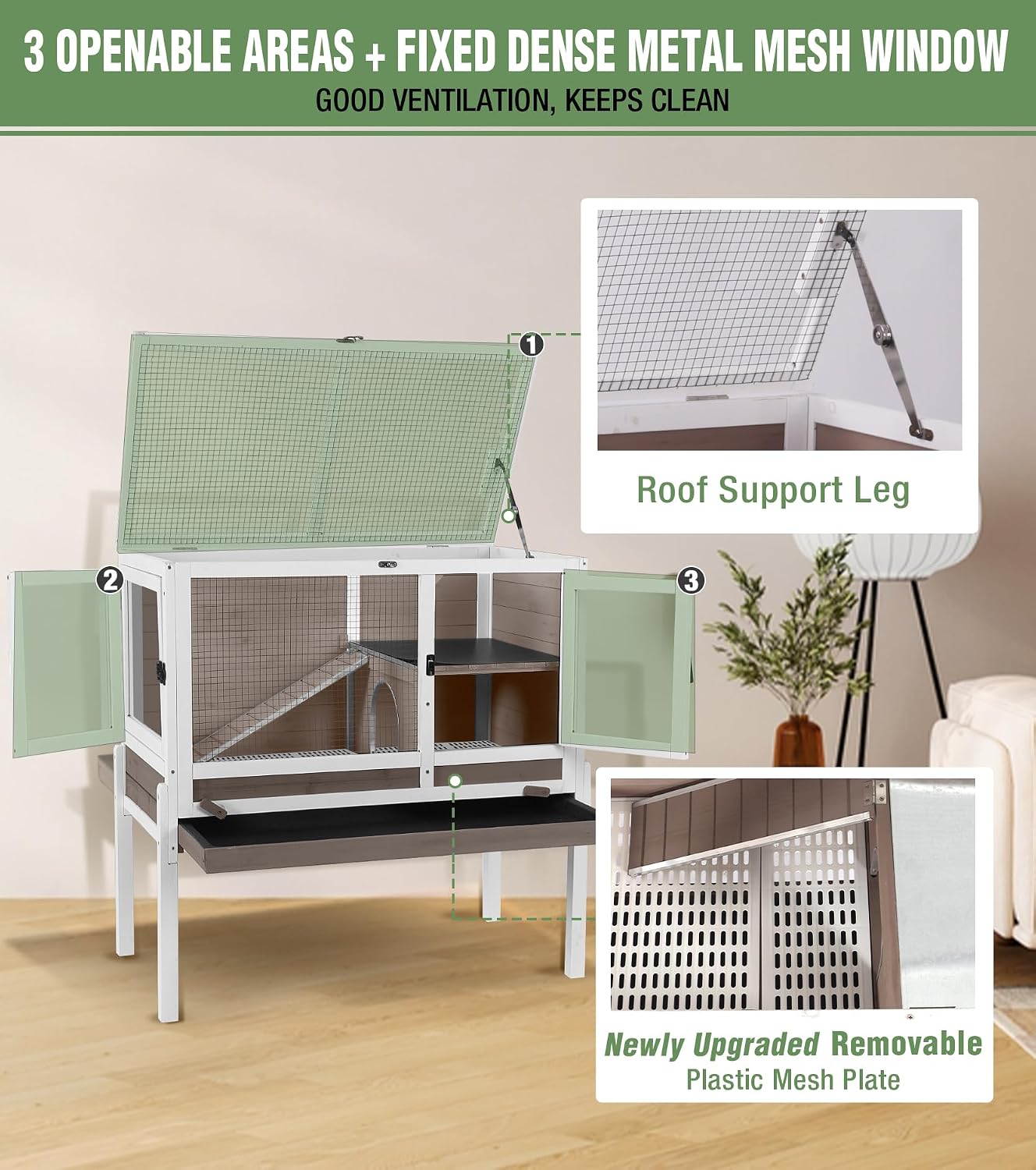 Guinea Pig Cage Indoor with Chew-Proof Edges, Clean Deep Tray | Rabbit - GlobalHabitat Supply