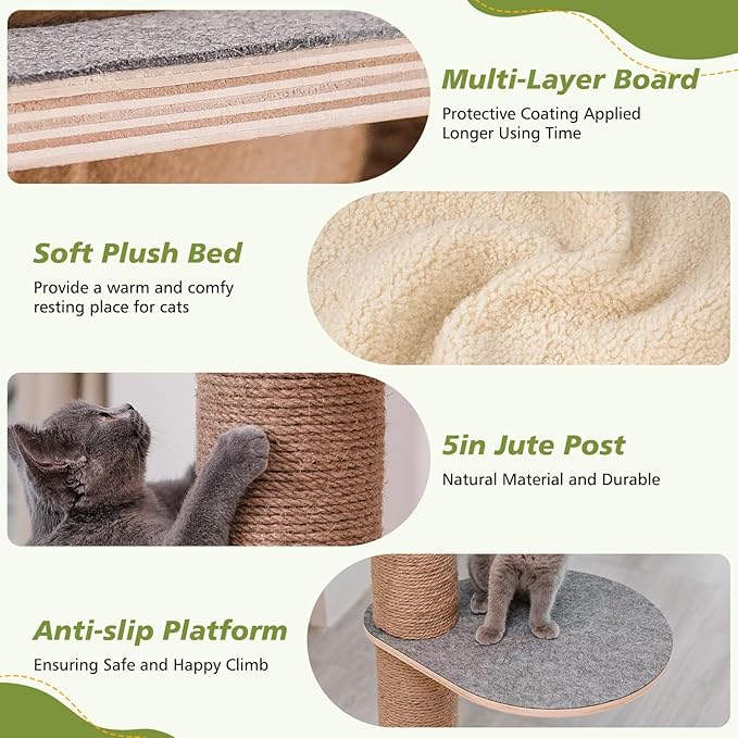Floor to Ceiling Cat Tree, 5 Tier Cat Tower Adjustable Height, Tall Climbing - Image 6
