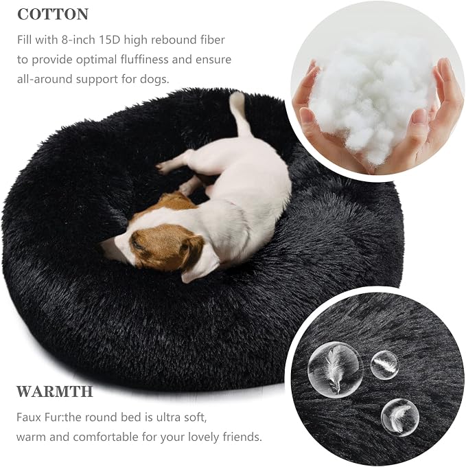 Calming Donut Dogs Beds for Medium Dogs up to 45 lb, 30inch Anti-Slip Plush - Image 3