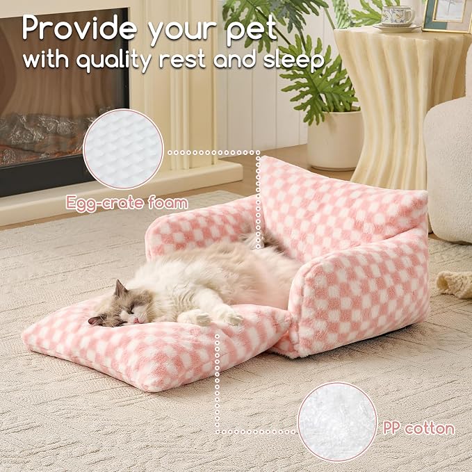 Hollypet Cat Bed Fluffy Plush Mutifuctional Double-Layer Soft Pet Couch - Image 5