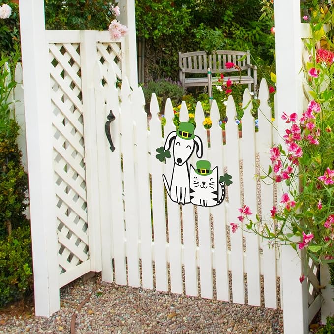 Fiwochic St Patrick's Dogs Cat Decorations Metal Shamrock Wall Art Irish Pet - Image 4