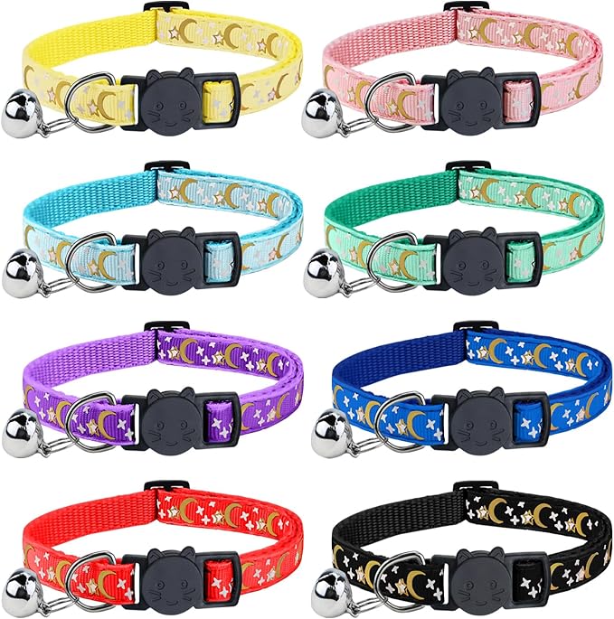 8 PCS Cat Collars with Bell Moons Stars, Reflections Cat Collar with Bells by Unknown