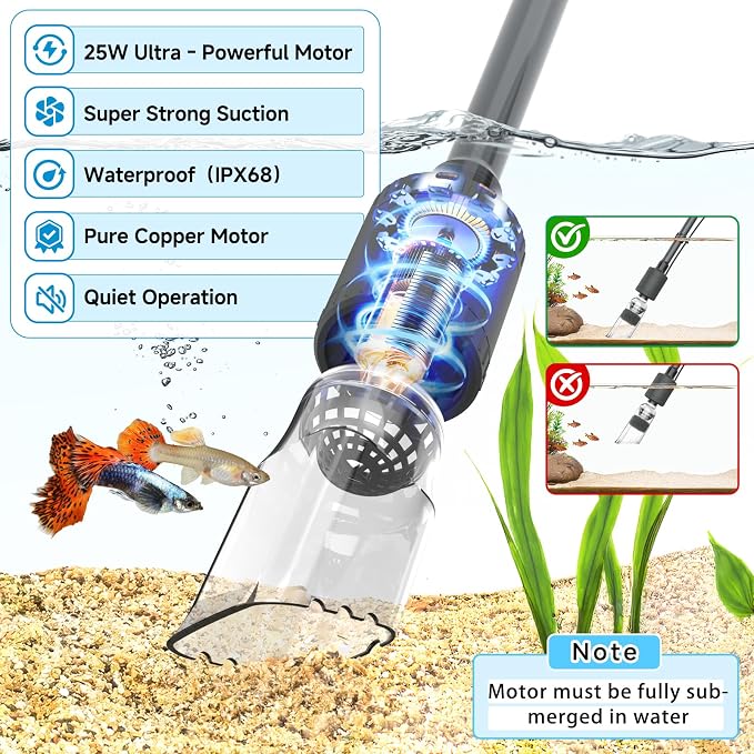 fishkeeper Aquarium Vacuum Gravel Cleaner, 25W 6 in 1 Multifunction Fish Tank - Image 2