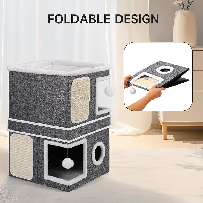 Shikha 2-Storey Cat Houses for Indoor Cats, Dual-Purpose Double Large Cat Beds - Image 7