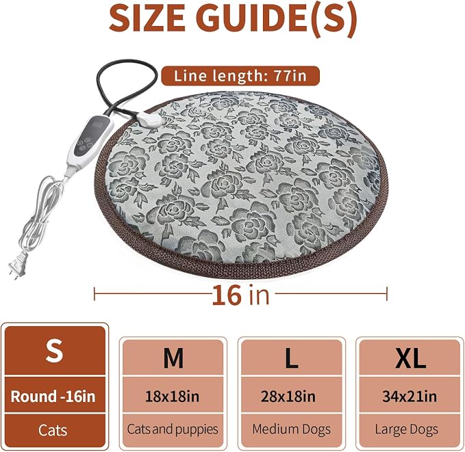Cat Heating Pad Round with Smart Thermostat Switch and Power Line Protection - Image 3