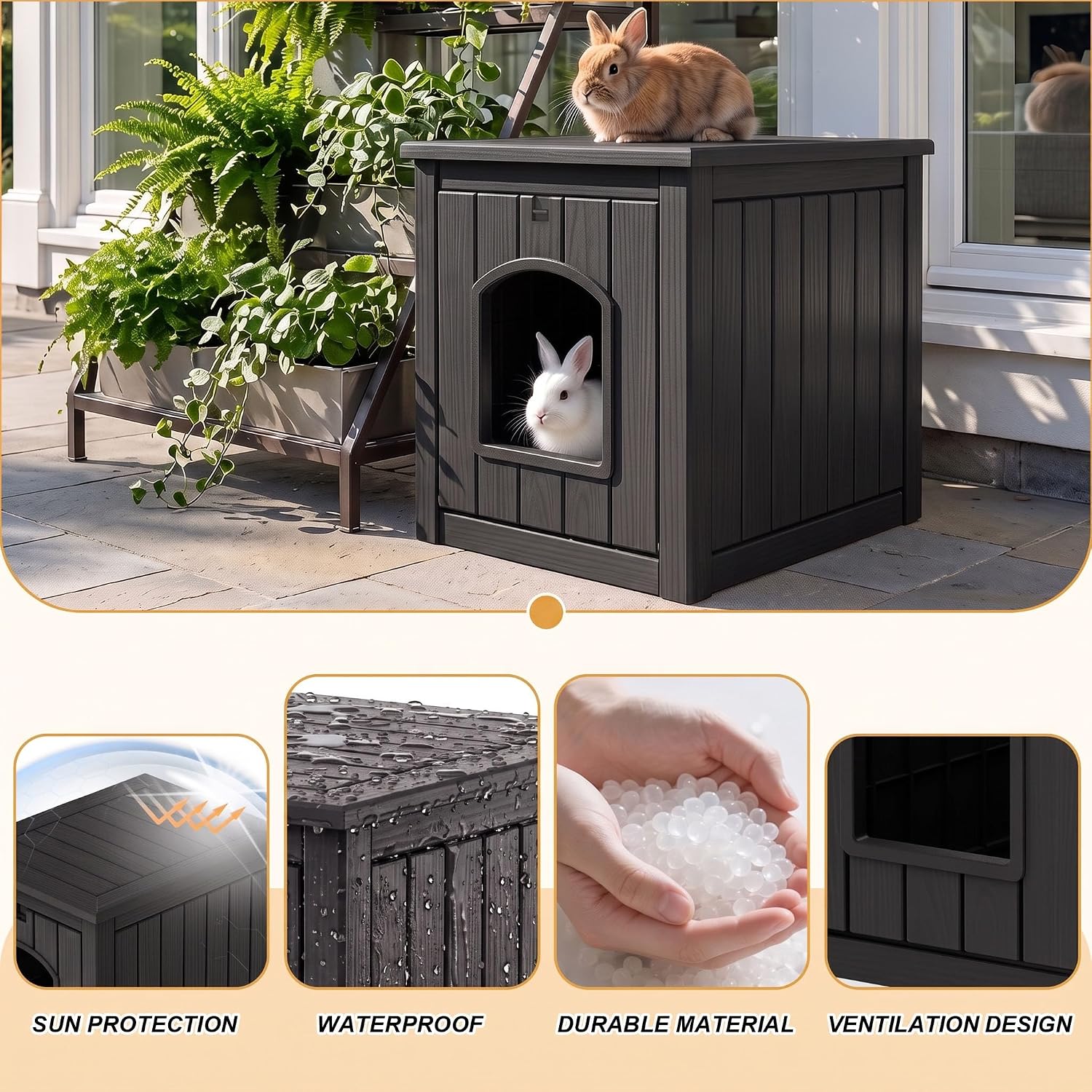 Vixzen Outdoor Rabbit Hutch with Side Table, Black - GlobalHabitat Supply